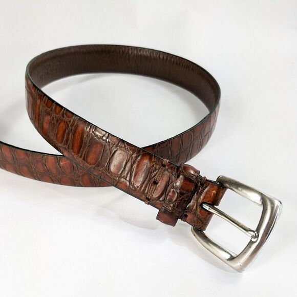 Bill Adler Dress Belt 32 Brown Croc Embossed Calfskin Italian Vintage Silver - Picture 1 of 9